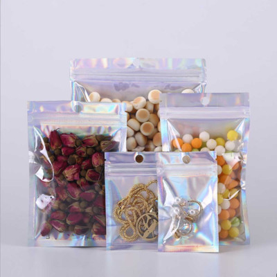 100 Clear Window Silver Holographic Flat Reclosable Storage Bags for Mixed Nuts