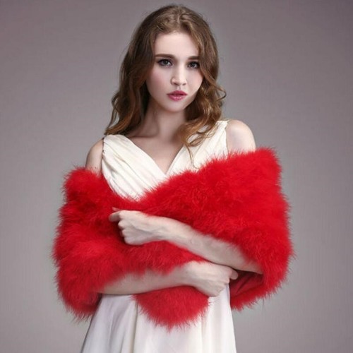Casual Solid Ostrich Feather Shawl Wrap Bride Wedding Stole Turkey Fur Cloak - Picture 17 of 30