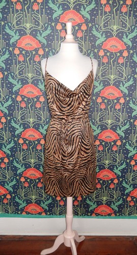 Vintage 90's Y2K Cowl Neck Party Disco Sexy Brown Gold Mini Slip Dress XL