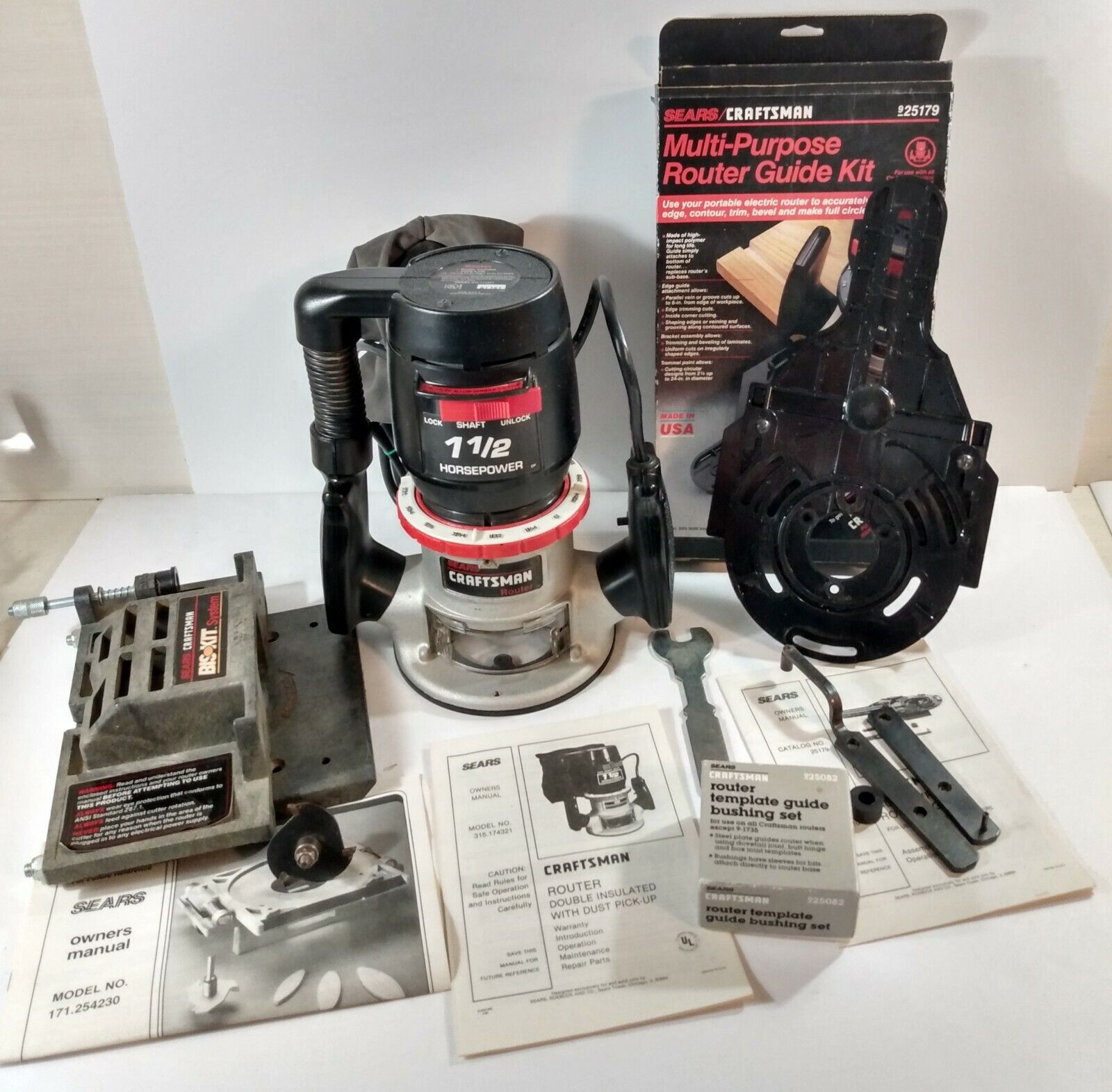 Sears Craftsman Router 1.5 HP- w/Dust Collector - Guide, Biscuit Cutter Bis-Kit Tania okazja, nowość