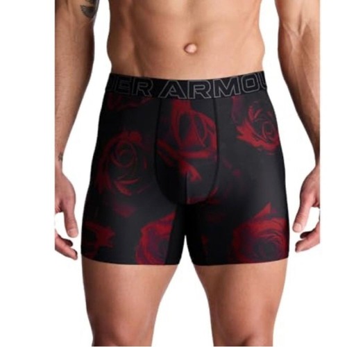 Under Armour Men's Performance Tech Mesh Graphic 6" Boxer Briefs Black/Red large