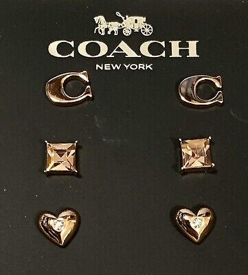 NWT Coach Signature And Pave Heart Stud Earrings Set C 7789 889295444474 |  eBay