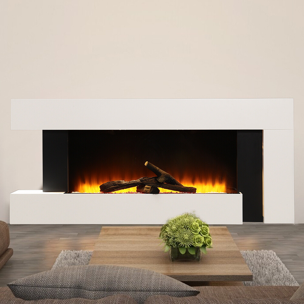 40/50/60 Inch Electric Fire Insert LED Fireplace White Suite Wall Inset  Heater | eBay