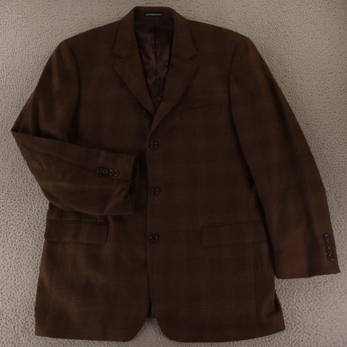 Andrew Fezza Jacket L LT Brown Check Plaid Tweed 100% Wool Twill Blazer 44L