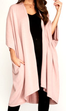 Drop Shoulder Open Front Knit Sweater Cardigan Pink Rose One Size