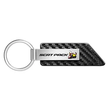 Dodge Scat-Pack Carbon Fiber Texture Black Leather Strap Key Chain Challenger