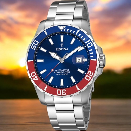 Mens Smart New Festina Automatic Pepsi Bezel 200m W/Proof Watch F20531/5 - Picture 1 of 6