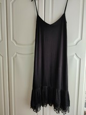 Zara black sleep viscose midi,  bottom ruffled lace dress, size S, New