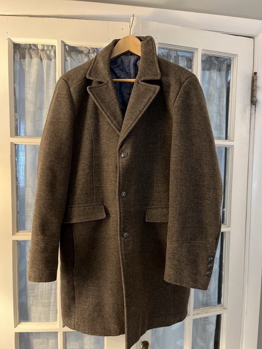 Jingpinfushi Mens Classic Wool Blend Button Grey Overcoat/Trench