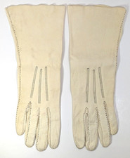 Vintage Cream Leather Gloves Detailed Black Stitching SIZE 7.5 Made in England 