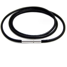 1.5mm Black Rope Leather Cord Chain Necklace Stainless Steel Clasp 14-32inch