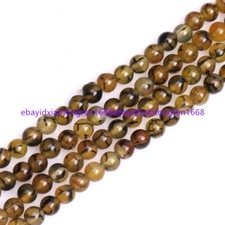 6/8/10/12mm Natural Yellow Dragon Veins Agate Round Gemstone Loose Beads 15 Inch