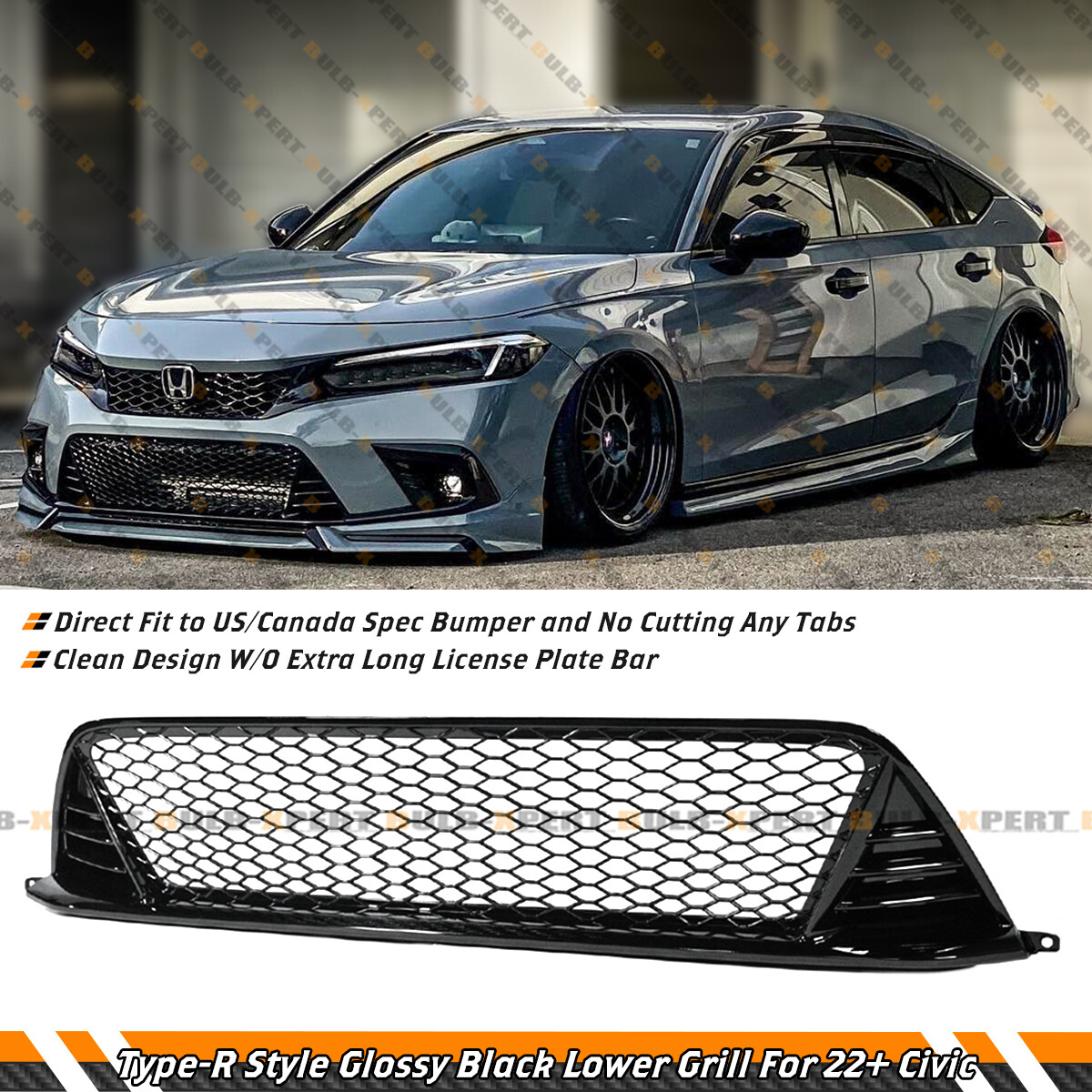 TYPE-R FL5 STYLE GLOSS BLACK FRONT LOWER GRILLE GRILL FOR 2022 