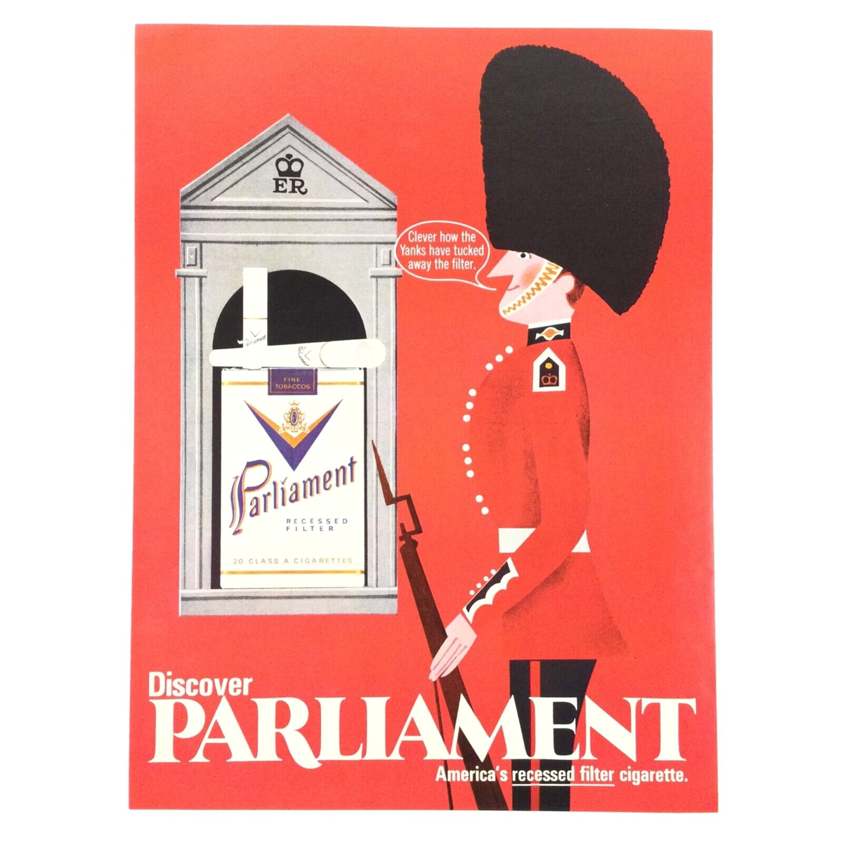 guards cigarettes PARLIAMENT Cigarettes 1969 VTG Magazine PRINT AD British Royal King's Guard  RED