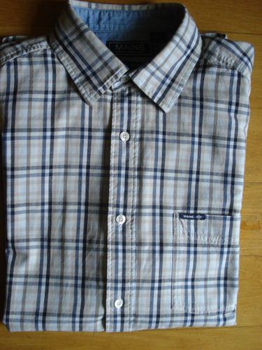 DEBENHAMS MAINE BEIGE CHECK COTTON SHORT SLEEVE UK LARGE CHEST 43INCH