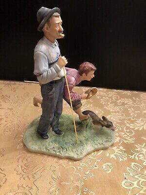 Norman Rockwell Gorham Fishing Porcelain Figurine Going Fishing With Grandpa