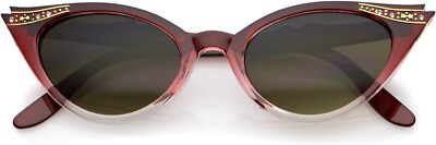 zeroUV 50s Vintage Cat Eye Sunglasses for Women UV400 Embellished Red-fade 