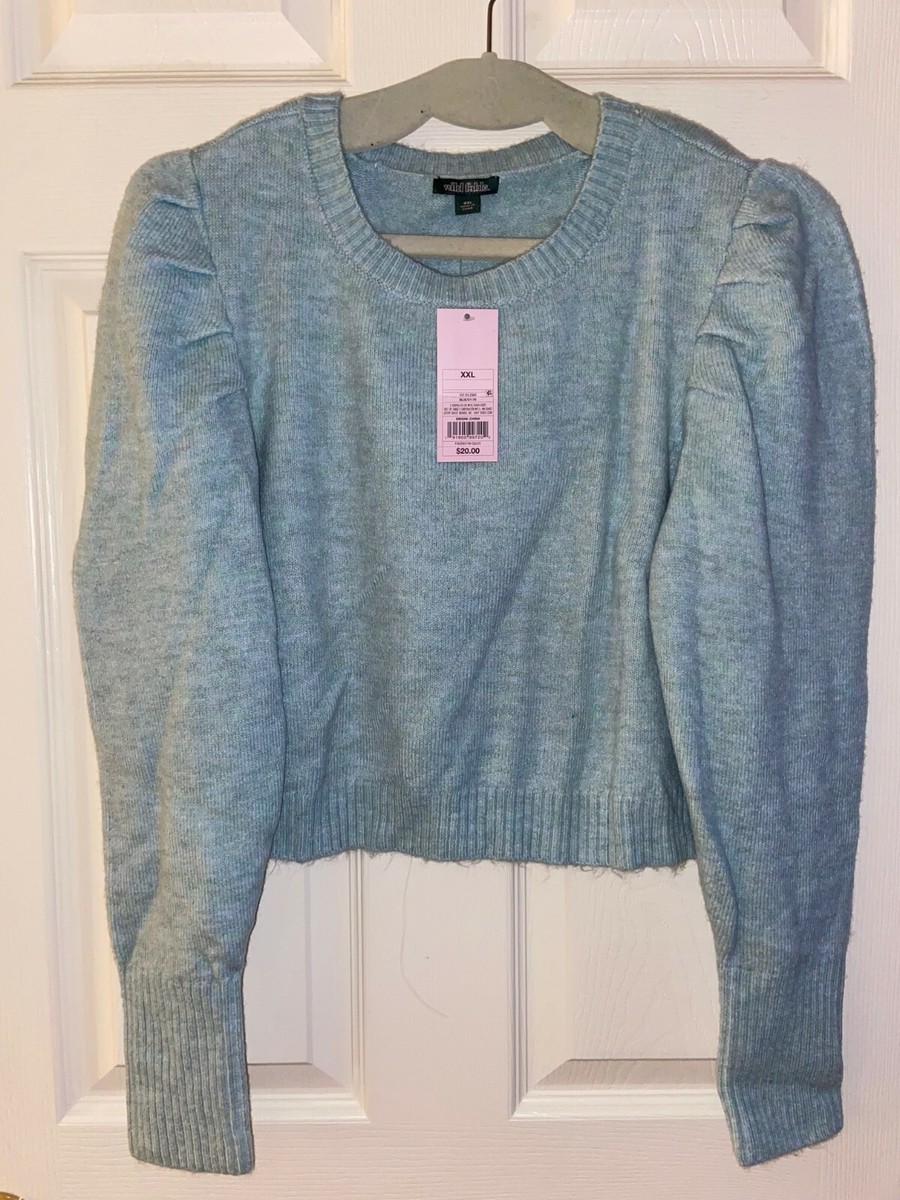Womens Wild Fable Puff Sleeve Crewneck Sweater Blue Size XXL | eBay