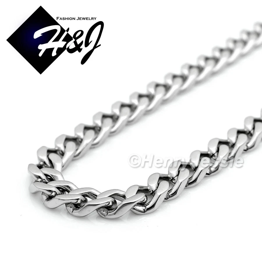 Collar Colgante Cruz Cadena Bordillo Cubano Plata 5mm HOMBRE Acero Inoxidable 18"-36"*P Foto 4 de 4