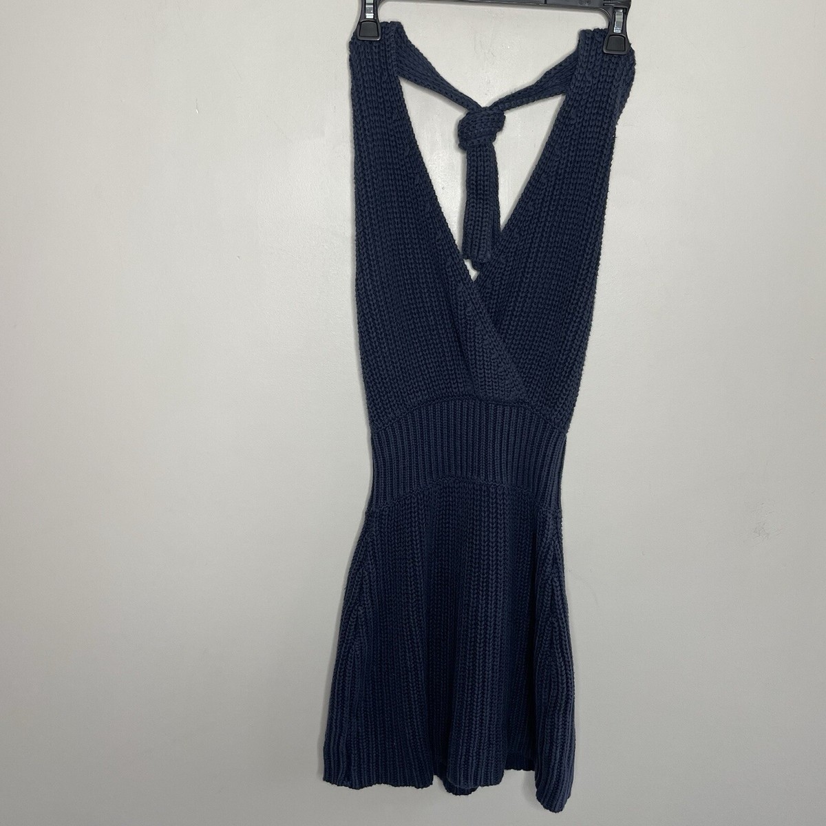 NICHOLAS Halter Dress Women XS Blue Knit Sweater Cotton Blend Mini