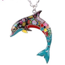 Cute Dolphin Necklace Pendant Womens Kids Colorful Ocean Animal with 20 in Chain