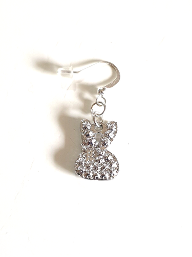 🐰Sweet Pink Bow Crystal Bunny Rabbit Silver Plated Earrings🐰 - Picture 4 of 6