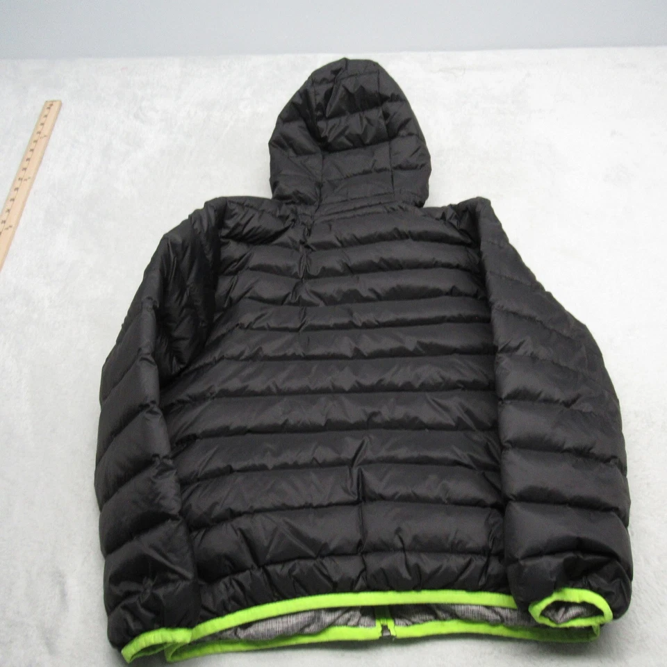 Eddie Bauer Down Jacket Youth Medium Hooded Black Gray Hooded Reversible Puffer - Image 4 of 4