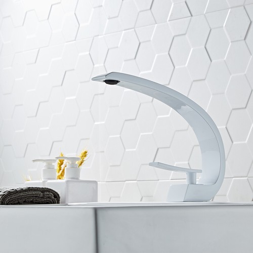 Grifos mezcladores de lavabo de baño de 8" blancos de un orificio/mango - Imagen 3 de 5