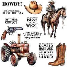 Cowboy Tractor Boots Howdy Best in the West Clear Stamps Card Making Craft