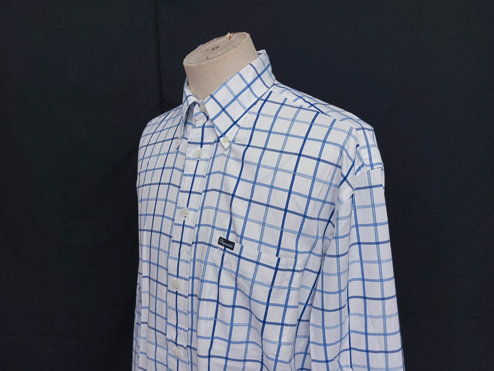 Faconnable Button Down White Blue Check Cotton Tw… - image 3