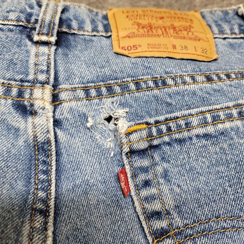 Levis 505 Jeans Mens 36x32 Regular Fit Straight Leg Made In USA Vintage Hole - Picture 15 of 17