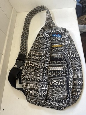 KAVU Original Rope Sling Bag Crossbody Backpack Black White Aztec Polyester