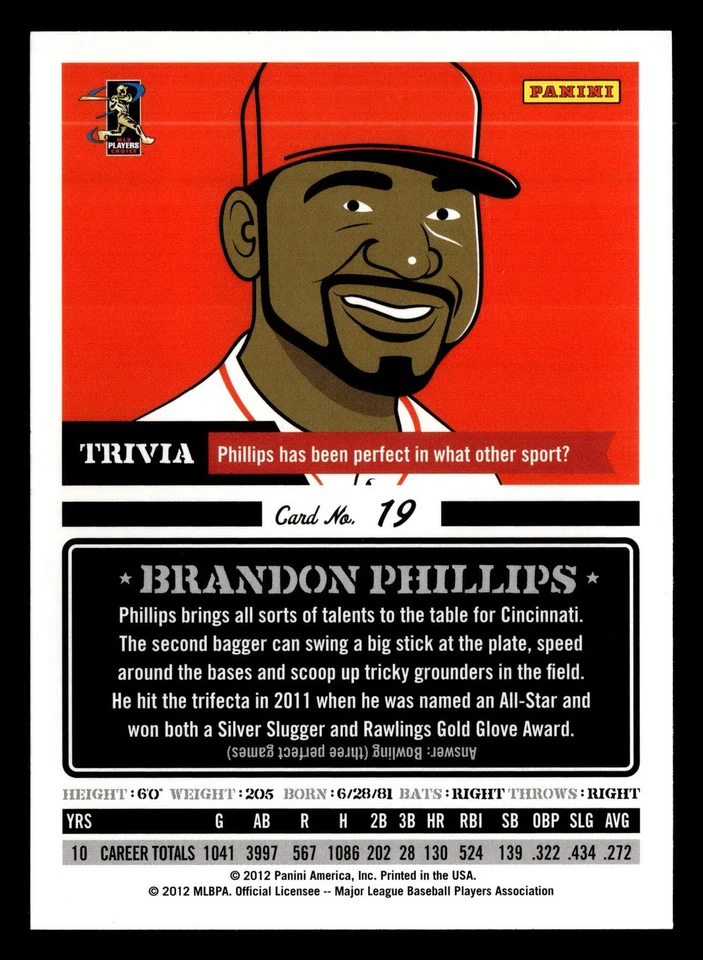 Brandon Phillips 2012 Panini Triple Play #19 Cincinnati Reds Baseball *067B - Image 2 of 2