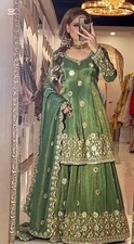 Traditional Look Chinon Silk Green Top Lehenga With Dupatta For Women