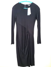 DKNY Dress womens XP/P urban essentials black ruched fitted viscose blend