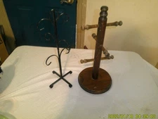 2 VENTAGE COUNTER TOP COFFEE MUG STANDS WOODEN METAL