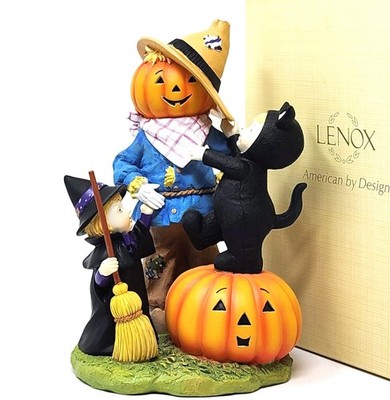 Lenox PUMPKIN SCARECROW Halloween Figurine #851405 Cat Witch Kid Jack-O'-Lantern