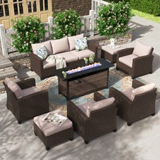 Fire Pit Table Rattan Furniture Set Outdoor C...