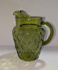 Vintage Anchor Hocking Avocado Green Glass Madrid Teardrop Diamond Pitcher 82 oz