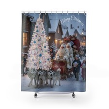 Deluxe Santa In White Costume Shower Curtain Merry Xmas Holidays Decor