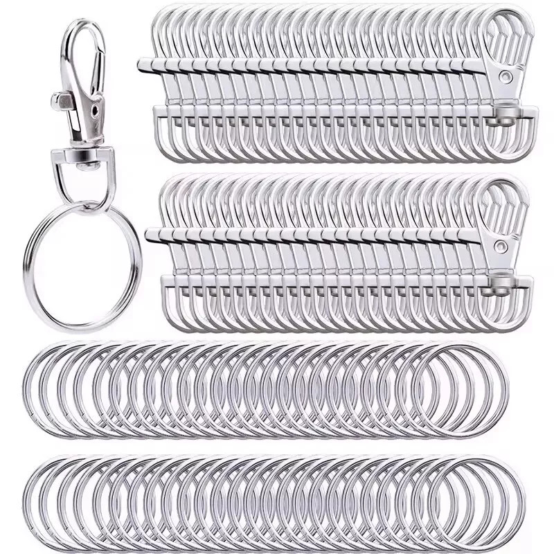 50x Karabinerhaken mit Schlüsselring 25mm + Kette – Schlüsselanhänger Set