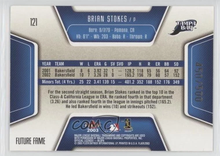 2003 Flair /500 Brian Stokes #121 Rookie RC - Image 2 of 2