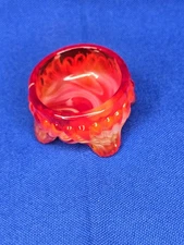 Vintage Cambridge satin glass/slag glass swirl salt cellar red/orange/white