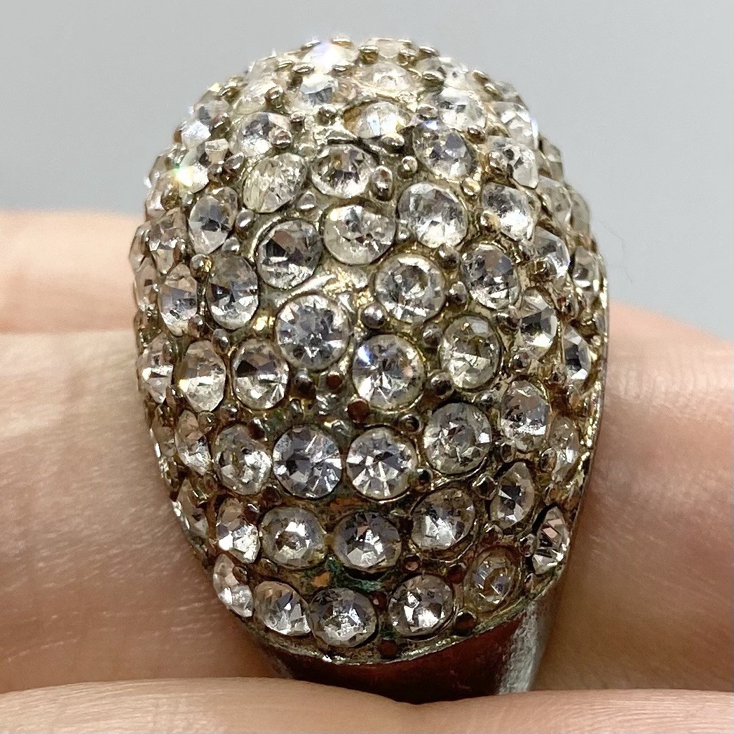 Vtg Large Dome Statement Ring Rhinestone Runway C… - image 5