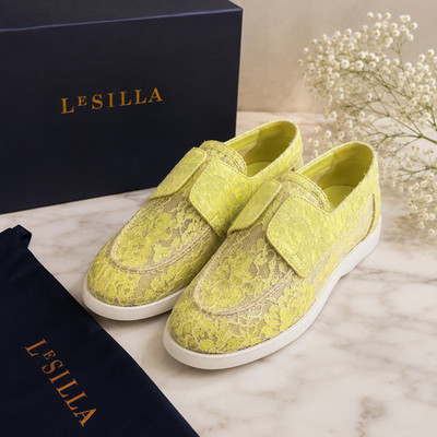 Le SILLA Claire Lace Sorbetto Slip-On Sneakers Yellow Lace Designer Shoes EU 38 