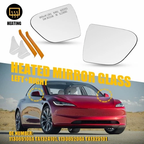 2Pcs Heated LH+RH Wing Mirror Glass TA1325101 For 2017 - 2023 Tesla Model 3 USA