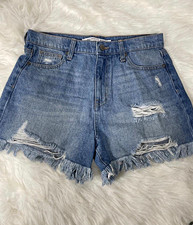Celebrity Pink Women's Blue Distressed Denim Cut Off Shorts Mid Rise 5-Pocket