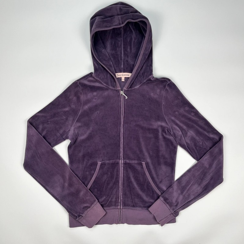 Juicy Couture Full Zip Hoodie Womens Large Purple Velour Touch image 2