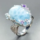 Handmade ring 26 ct Natural Larimar Ring 925 Sterling Silver Size 7.5 /R459518