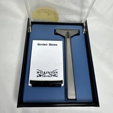 Vintage Wilkinson Sword Razor Set w/ Case & Blade Dispenser W Manual /Retro Blue
